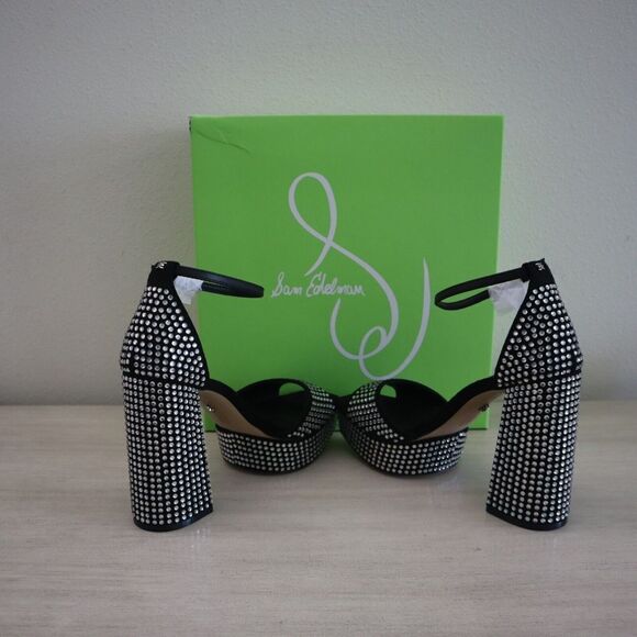 Sam Edelman I3466M1 Sz 7M Black Nellie Glitz Platform Heeled Sandals $190 - Picture 6 of 13